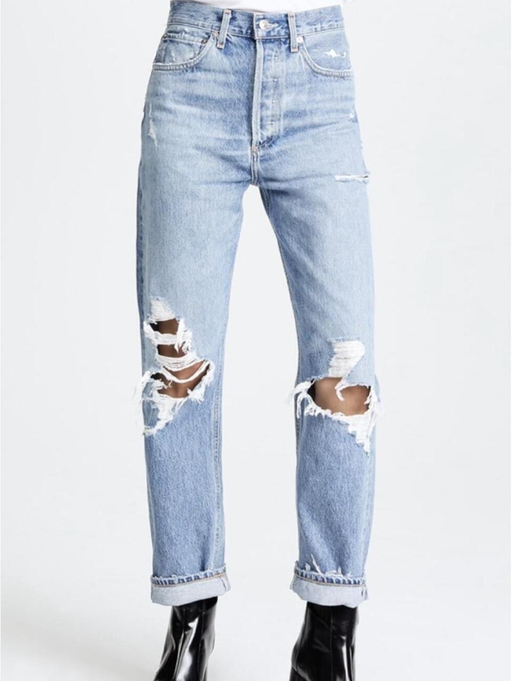 AGOLDE Distressed High Rise Straight Leg Jeans Light Wash Size 24